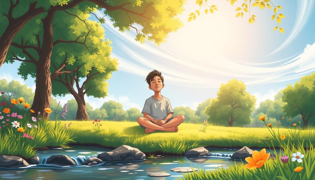 A peaceful garden scene representing inner-child healing