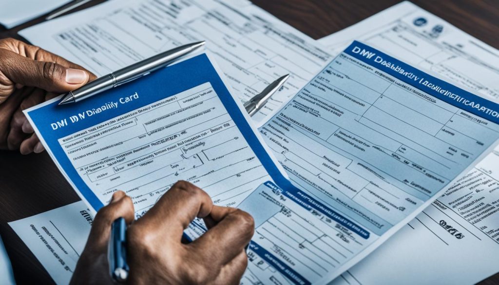 A disability identification card application laid out on a desk